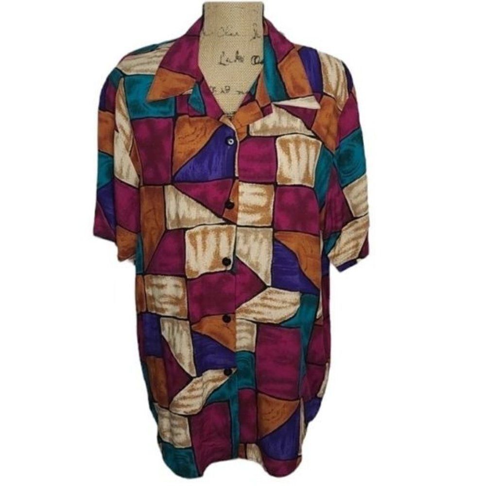 Vintage 80s Abstract Wearable Art Colorful Shirt